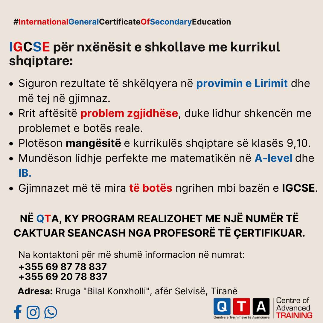 QTA  Kurse ne programin internacional IGCSE